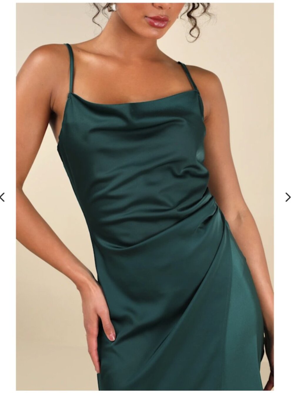 Lulu's Hollywood Woman Forest Green Satin Midi Dress - Picture 3 of 5